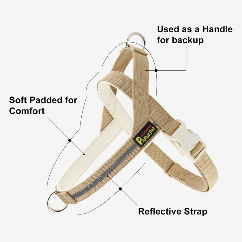 Plutus Pet Cotton Dog Harness and Lead Set, Reflective and Soft Padded, Quick Fit Vest Harness, for Small, Medium and Large Dogs, Beige, XS X-Small - PawsPlanet Australia
