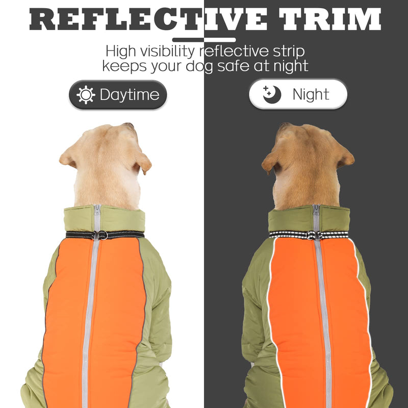 Dog Warm Thick Winter Snowsuit, Fullbody Zip Up Coat with Leash Ring, Reflective Windproof Waterproof Dog Snow Jacket, LightGreen,22 22