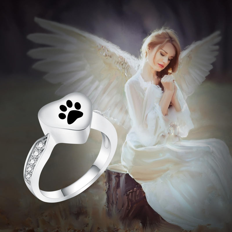 Dog Paws Print Urn Rings Cremation Jewelry for Ashes for Men Women Stainless Steel Memorial Urns Finger Rings Pet Ashes Keepsakes Jewelry Memorial Locket Rings Gifts Black-9#