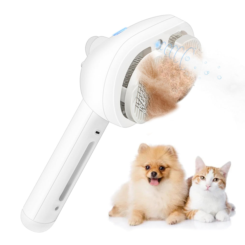 Texsens Spray Cat Brush - Self Cleaning Pet Grooming Brush with Mist & Release Button for Long & Short Haired Dogs Cats, Removing Tangled & Loose Hair - Steamy Cat Brushes for Indoor Cats Shedding - PawsPlanet Australia