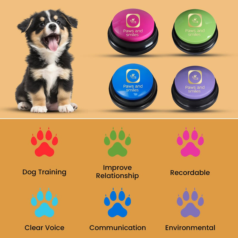 Paws and Smiles Dog Talking Buttons, 8-Pack Recordable Dog Buttons for Communication & Training, Pet Buzzer Set for Dogs & Cats, Game Buzzers, Dog Gifts, Fluent Pet Tool - PawsPlanet Australia