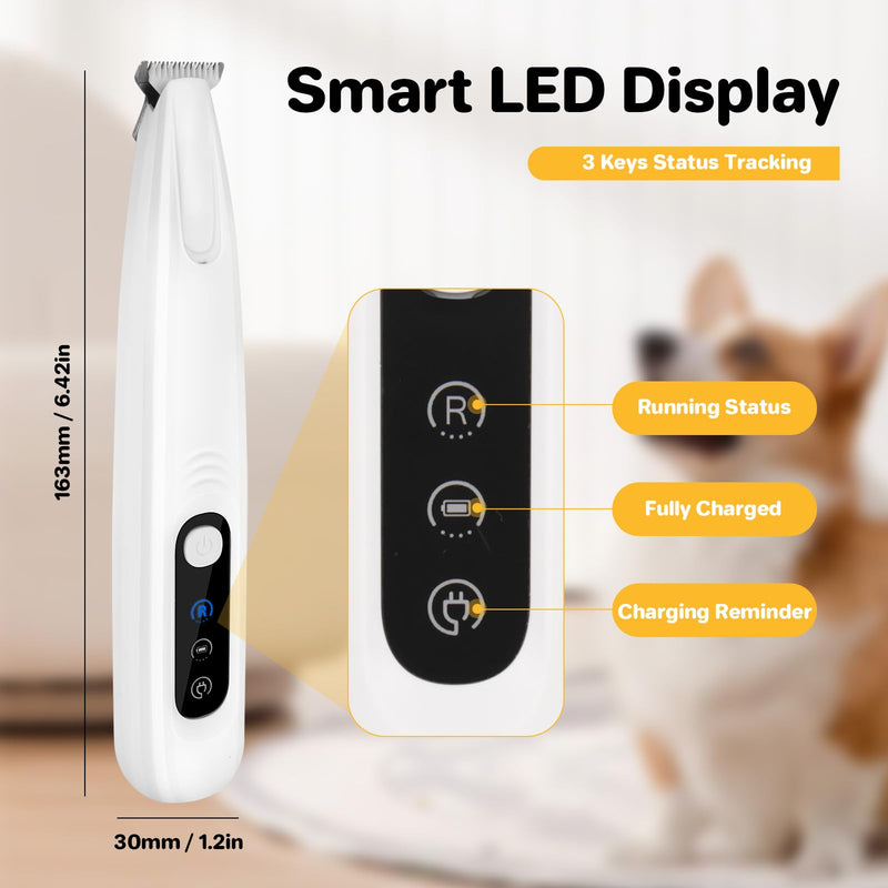 ETACCU Dog Paw Trimmer, Ultra-Quiet Pet Paw Hair Clipper with LED Light - Electric Calm Clippers Shaver for Cats Grooming Tool for Eyes, Ears, Face & Small Areas White with storage bag - PawsPlanet Australia