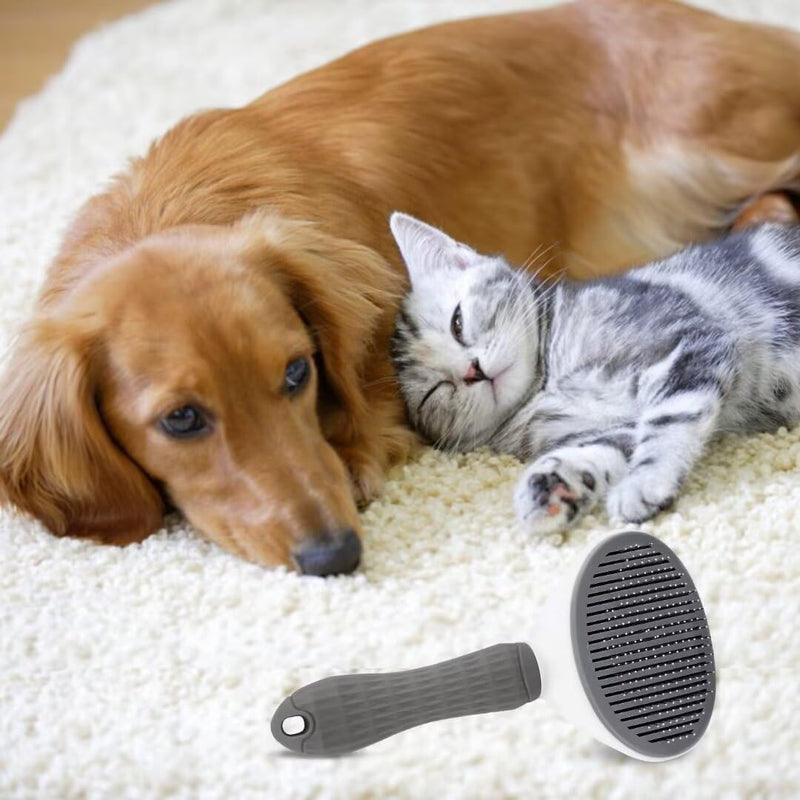 Pet Hair Removal Brush for Dog Cat Grooming Tool, Self Cleaning Slicker Hair Massage Comb Loose Undercoat Removes Tangles Fur Hair Slicker Brush for Puppy Kitten Bunny Massage-Pet Supplies (Gray) grey - PawsPlanet Australia