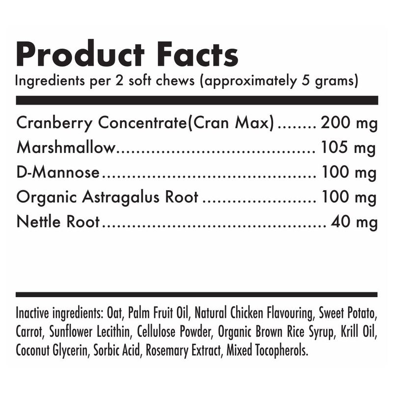 Cranberry UTI Chews for Dogs Bladder Suppot + D-Mannose Supports Kidney Urinary Tract and Bladder Health Natural Cranberry Wellness Supplement Immune System Booster Natural Pet Antioxidant 120 Chews 120pcs