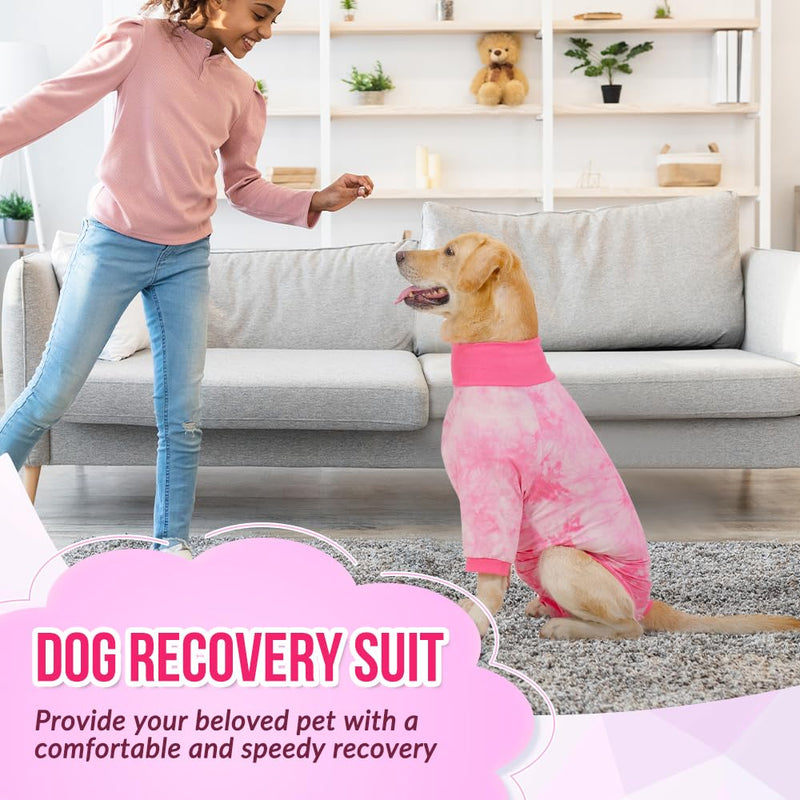 SlowTon Recovery Suit for Dogs - Soft Dog Surgery Suit for Female Male Dogs, Breathable Dog Surgical Recovery Suit After Spayed & Neuter Prevent Licking Onesie E-Collar & Cone Alternative (Pink, XL) XL (Back: 22.8-26", Weight: 57.3-70.6 LB) Pink Tie Dye