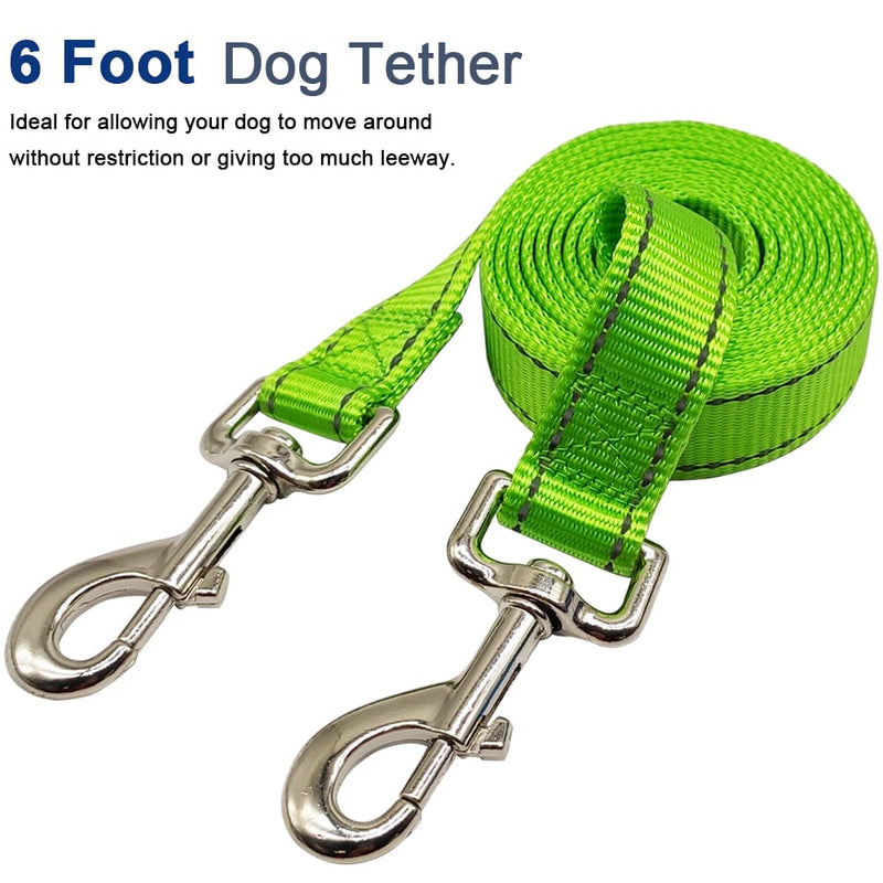 Tie Out Dog Leash, 6 FT Nylon Dog Tether 1" Wide Reflective Thick Lead Heavy Duty for Medium Large Dogs Indoor Outdoor Front Yard Camping (Green) 6ft x 1 in Green - PawsPlanet Australia