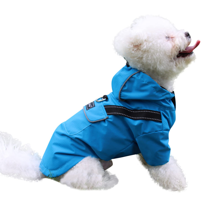 JoyDaog Premium Dog Raincoat with Hood for Small Dogs,Outdoor Sports Waterproof Dog Rain Jacket,Puppy Raincoat with Pockets,Blue S Blue