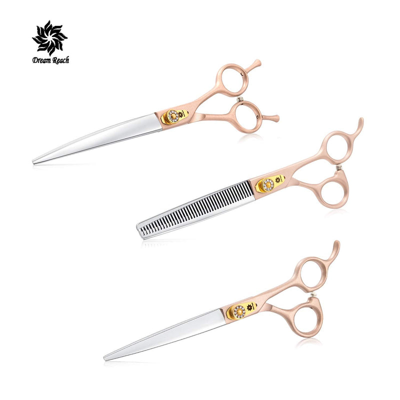 7 Inches Professional Pet Grooming Scissor, 440C Japanese Steel Straight & Curved & Thinning & Chunker Shears/Scissors for Dog Cat and More Pets (7 inch-Grooming Scissors Set) 7 Inch-grooming Scissors Set - PawsPlanet Australia