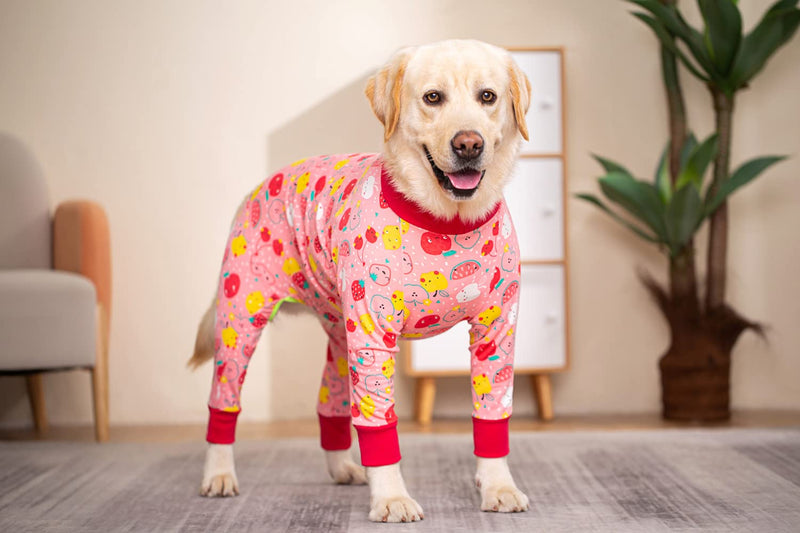 Large Dog Clothes, Elastic Pet Onesie Clothes Protect Joints Anti-hair Anti Licking, Wound Protection Pet Pajamas PJS Dog Jumpsuit For Medium Large Dogs (5XL, Pink fruit) 5XL