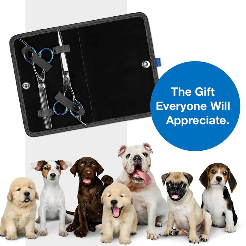 Laazar Pet Grooming Set - 7" Straight Pet Grooming Scissors & 6.5" Pet Thinning Shears with 42 Teeth | Professional Dog Scissors Kit | Use as Cat and Dog Shears 7 Inch - PawsPlanet Australia