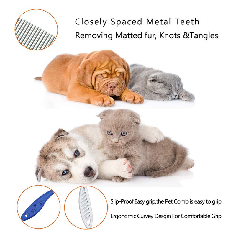 Pet Comb for Dogs & Cats,Small Dog & Cat Grooming Comb 2 Combs,Pet Stainless Steel Teeth Cats Comb for Removing Matted Fur, Knots & Tangles,Shedding Comb,Blue - PawsPlanet Australia