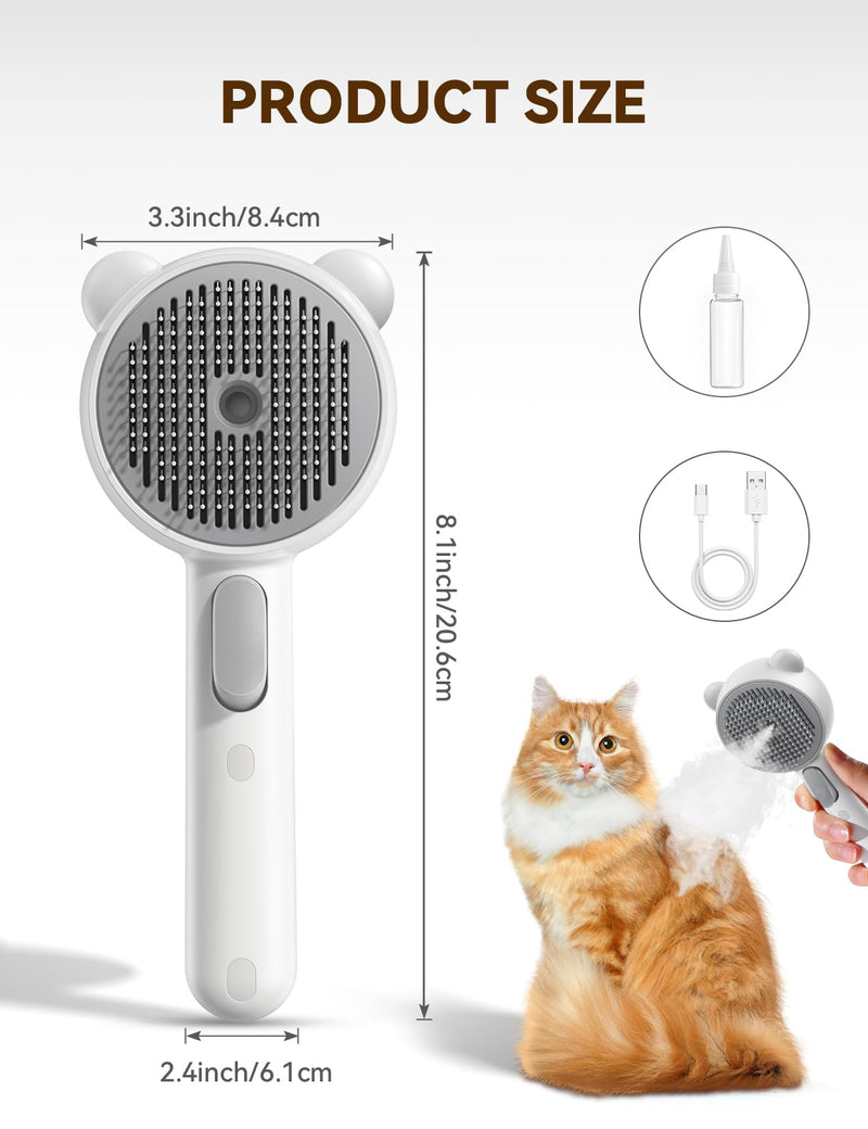 Cat Steam Brush, Brushes for Indoor Cats with Release Button, Dual Speed Spray USB Rechargeable Grooming Supplies, Cat Brush for Shedding Suitable for All Long-haired and Short-haired Pets White - PawsPlanet Australia