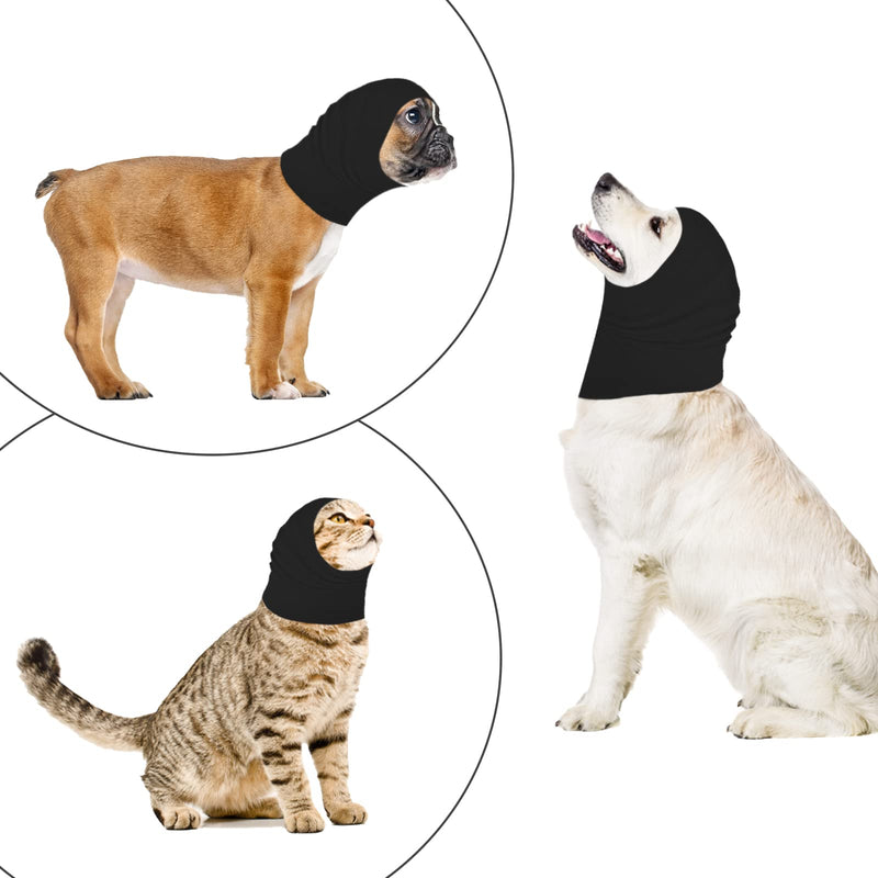 Dog Snood Ear Muffs for Hearing Protection - Hoodie Neck and Ear Warmer with Noise Protection - Pet Snood for Dogs and Cats Bathing Grooming - Cotton - Black - Large L