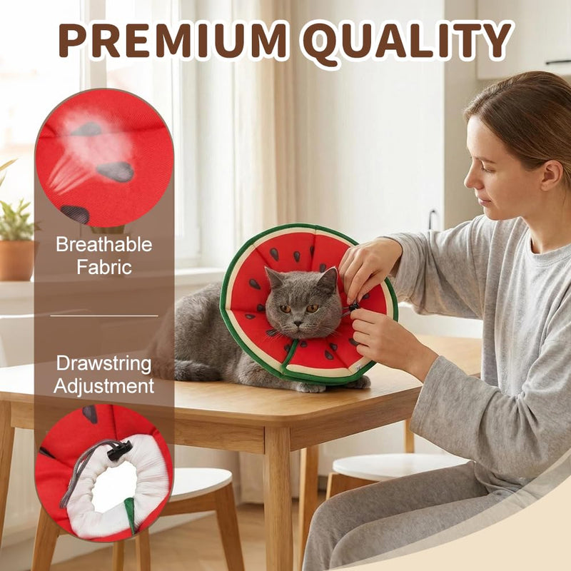 Cat Cone Collar Soft Watermelon Style, Adjustable Anti Lick Recovery Collar for Cats Kittens Small Dogs, Elizabethan Collar Cone of Shame Alternative Melon Pattern