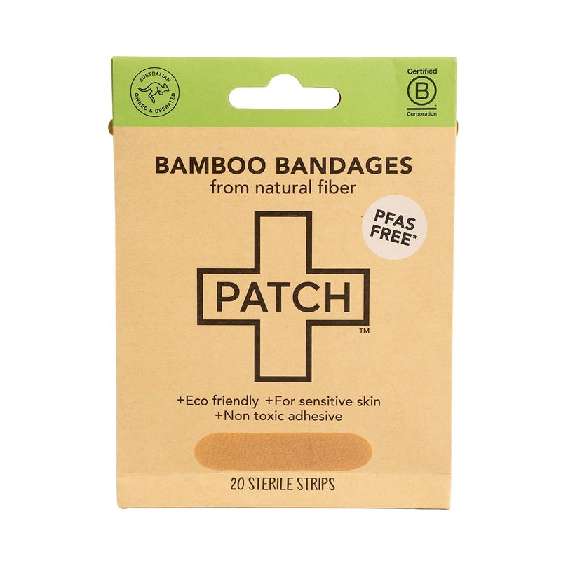 PATCH Natural Eco-Friendly Bamboo Adhesive Sensitive Skin Bandages, Hypoallergenic Bandages for Sensitive Skin, Compostable, Biodegradable, Latex Free and Plastic Free, 20pk