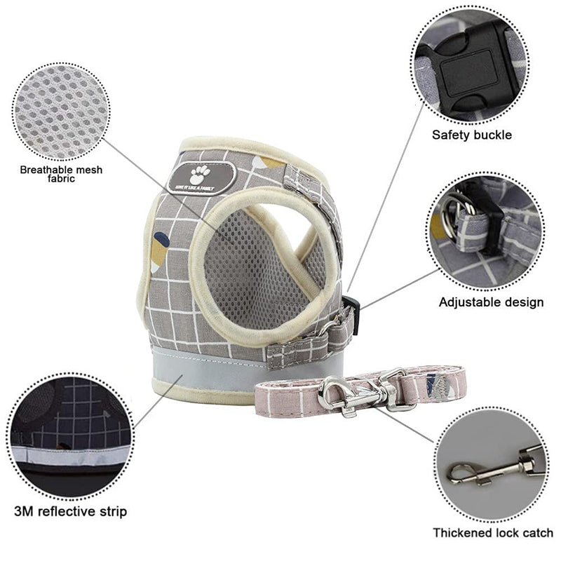 No Pull Small Dog Harness and Leash Set, Soft Mesh Plaid Puppy Harness, Adjustable & Comfortable Padded Reflective Vest for Small Dogs and Pet Kitten Walking(Khaki, S 11.8” – 13.3”) Khaki S 11.8” – 13.3” - PawsPlanet Australia