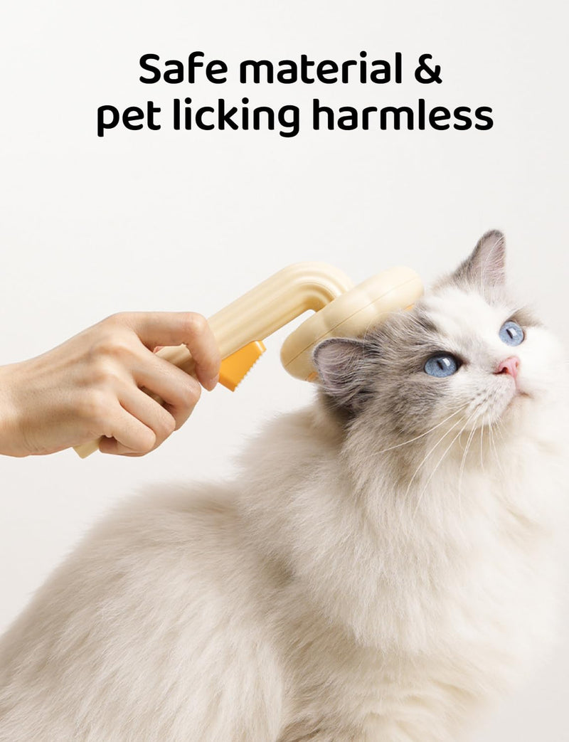 Cat Brush with Release Button, Pet Comb for Shedding and Tangles, Dog Hair Brush for Long and Short Hair, Grooming Tool for Removing Fleas and Fur Knots, Yellow ABS Plastic - PawsPlanet Australia