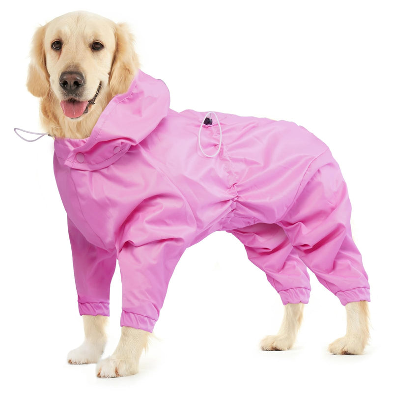 BRKURLEG Dog Raincoat, 4 Legs Dog Rain Jacket, Pet Waterproof Rainproof Jacket with Leash Hole Reflective Pet Poncho for Medium Dogs Large Dog Boy Girl, Lightweight Waterproof Jacket, Pink XL