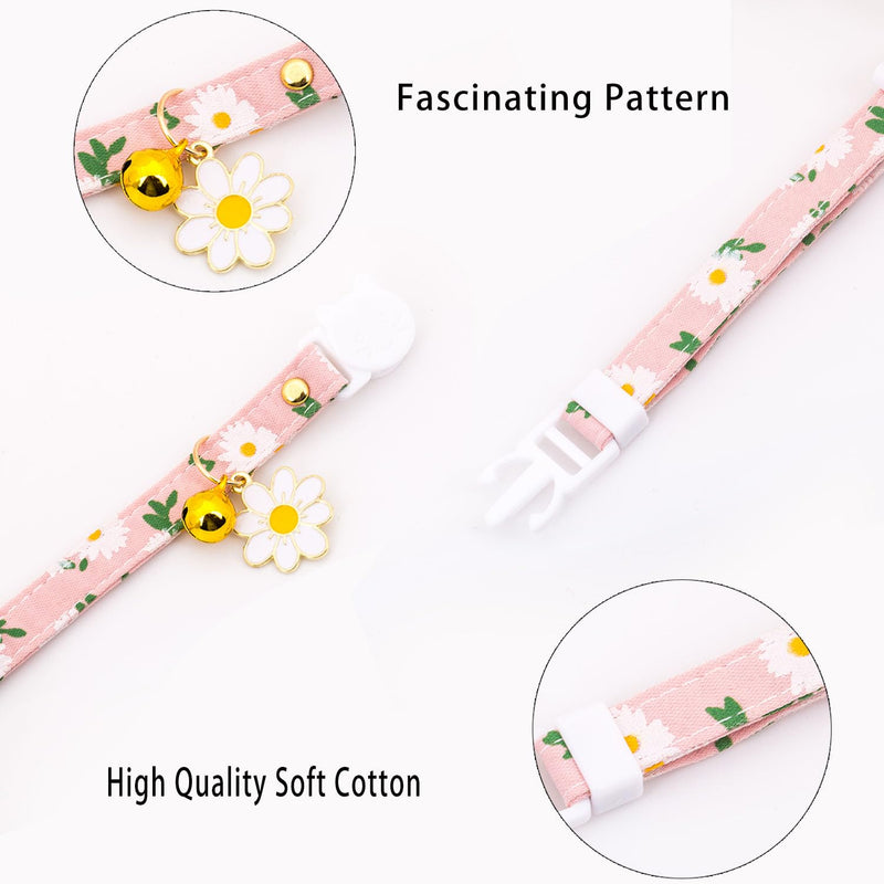 4 Pack Cotton Breakaway Cat Collar with Bell,Safety Adjustable Cat Collars Set with Flower Pendant,Ideal for Girl Cats Boy Cats Daisy - PawsPlanet Australia