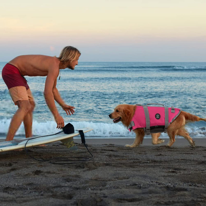 EMUST Dog Life Preserver, Dog Life Vests for Swimming, Beach Boating with High Buoyancy, Dog Flotation Vest for Small/Medium/Large Dogs, L, NewSolidpink - PawsPlanet Australia