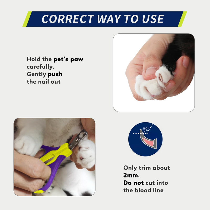 WePet Pet Nail Clippers U07.1, Professional Claw Trimmer, Bended Scissor Special for Cats, Kittens, Dogs, Puppies, Small Animals, Yellow/Purple #16 Yellow/Purple - PawsPlanet Australia