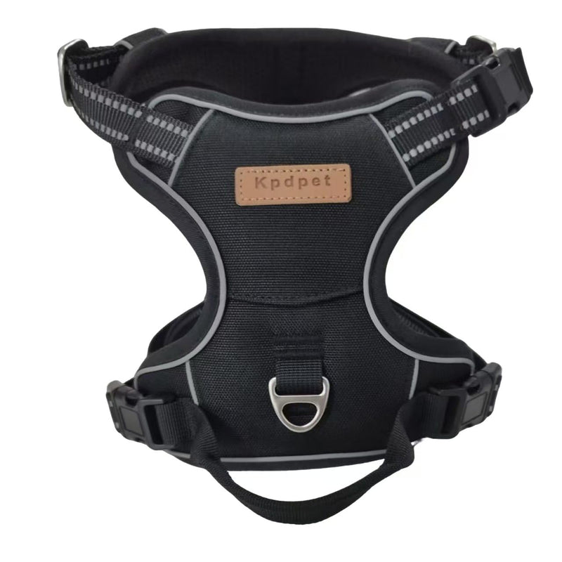 No Pull Dog Harness with Reflective Safety Strips, Adjustable Soft Padded, 3 Buckles, 2 Leash Clips, Oxford No Choke Pet Vest with Easy Control Handle for Large Dogs, Black, L - PawsPlanet Australia