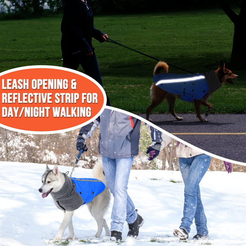 SlowTon Winter Dog Coat, Warm Polar Fleece Lining Doggie Outdoor Jacket with Turtleneck Scarf Reflective Stripe Adjustable Waterproof Windproof Puppy Vest Soft Pet Outfits (M+,Blue) E.Blue Medium + (Chest 24.5"-28.0") - PawsPlanet Australia