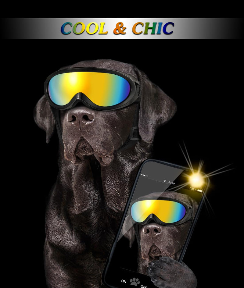 Dog Goggles Medium Large Breed, Dog Sunglasses with Adjustable Straps and Soft Sponge Pad, UV/Wind/Dust/Fog/Snow Dog Eye Protection Sunglasses for Outdoor Driving Riding, Black Black Frame-Colorful Lenses - PawsPlanet Australia