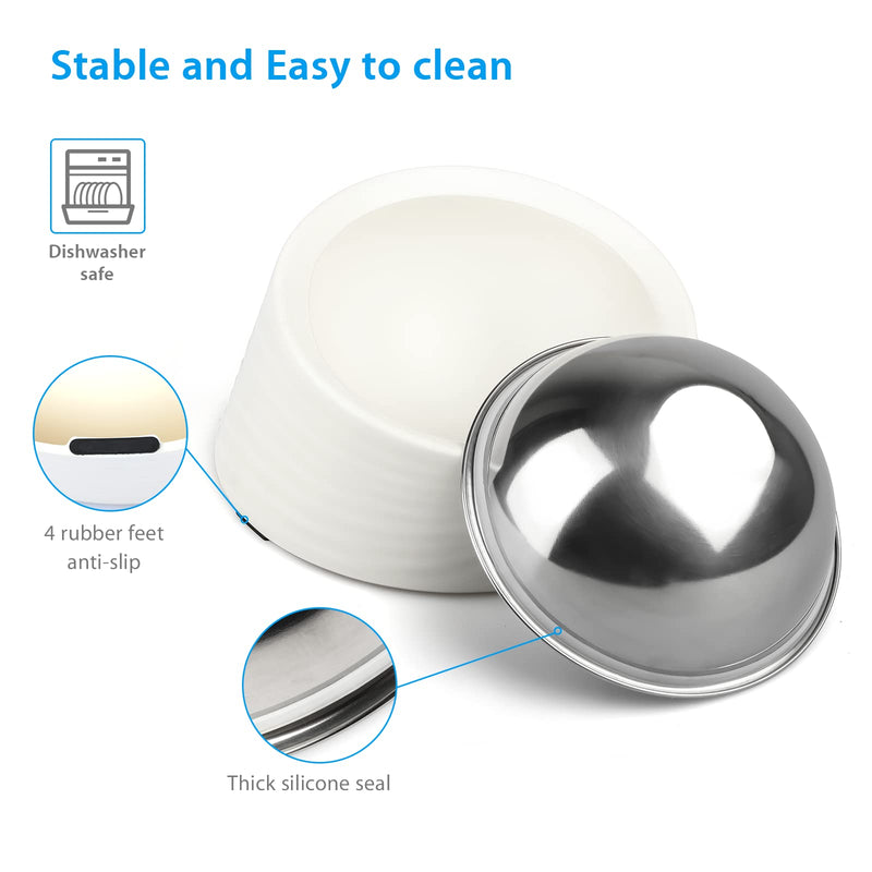 UPPETLY 15°Slanted Stainless Steel Dog Bowl, Tilted Angle No Spill Non-Skid Cat Food Bowl, Stress Free Food Grade Material Feeder for Pets Puppy Small Medium Dogs White - PawsPlanet Australia