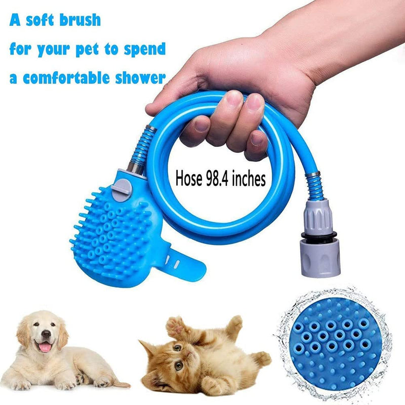 Pet Shower Sprayer Bath Massage Brush,Dog Shower Sprayer Attachment Set Dog Wash with Hose and Shower Attachment Dog Shower Sprayer,for Pet Bathing Washing Outdoor Indoor(2.5 m,Blue) - PawsPlanet Australia