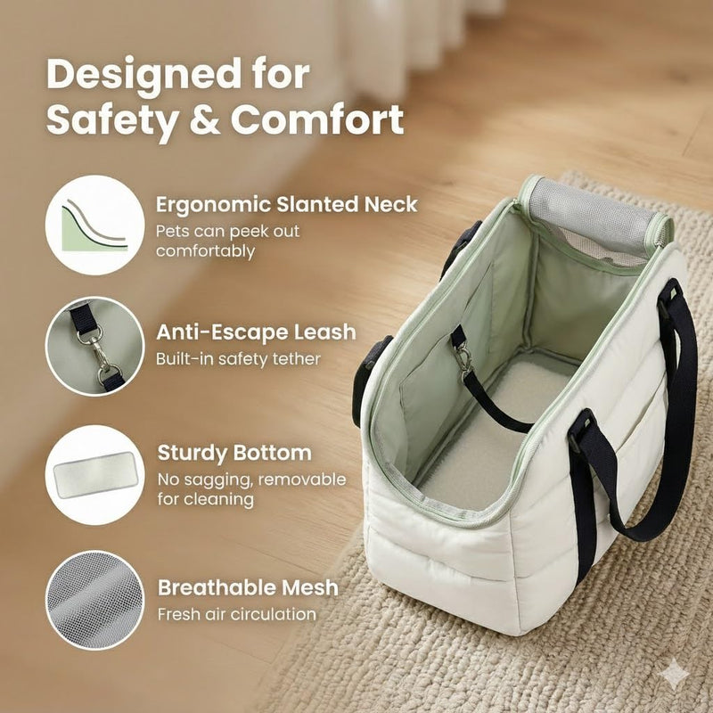 Small Dog Purse Bags,Dog Carrier Purses with Secure Harness Clip,Cotton Padded Interior, Durable Travel Pet Bag with Adjustable Strap,White White