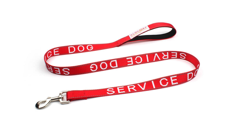 Albcorp Service Dog Leash - Embroidered- with Padded Neoprene Handle and Reflective threads, 4 Feet, for Harnesses, Vests or Collars, Red - PawsPlanet Australia