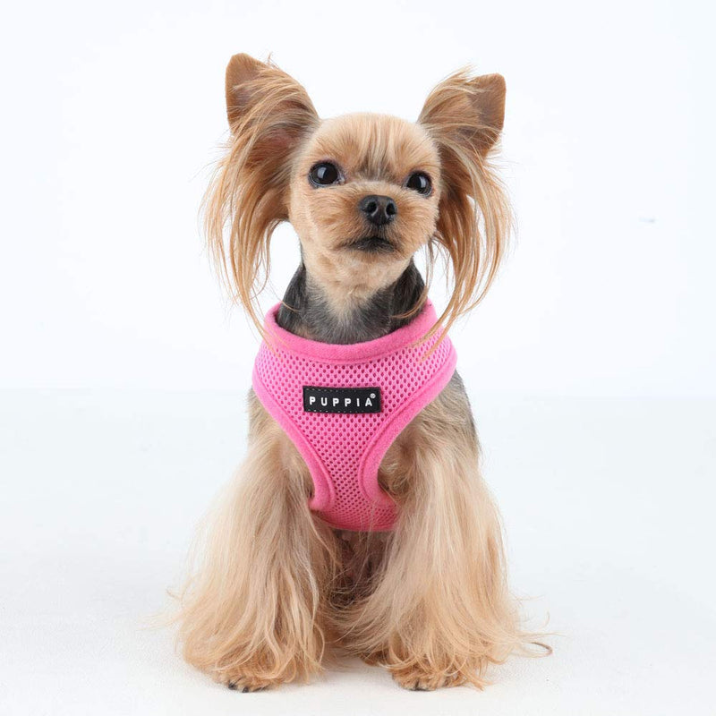 Puppia Soft Dog Harness No Choke Over-The-Head Triple Layered Breathable Mesh Adjustable Chest Belt and Quick-Release Buckle, Pink, Medium M (Neck: 12", Chest: 16"-22")