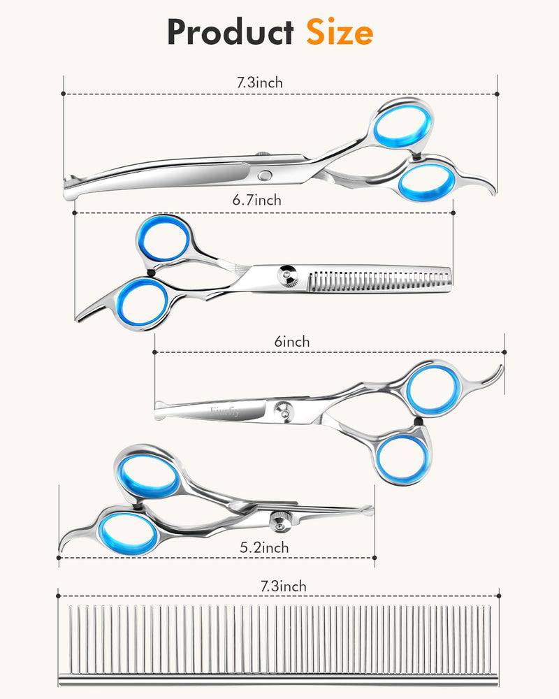 6-in-1 Dog Grooming Scissors - Professional Stainless Steel Hair Cutting Kit with Safety Rounded Tips, Ergonomic Soft-Grip Handles for Small & Large Dogs, Cats - PawsPlanet Australia