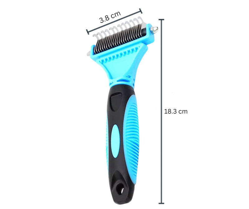 3-in 1 Dog & Cat Grooming Supplies- Self-cleaning Slicker Brush, Deshedding Rake Comb, And Finger Toothbrush For Dogs & Cats | Perfect For Pet Grooming Kit, Dematting And Dental Tool (blue) blue - PawsPlanet Australia