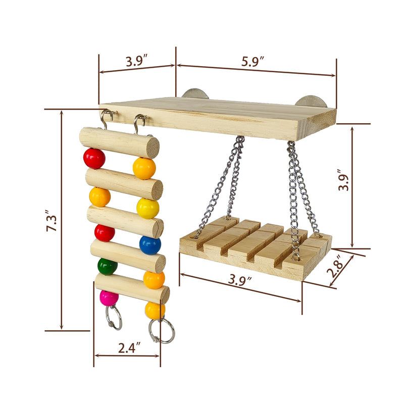 Bird Perches Toys Set Cage Accessories Parrot Nature Wooden Playground Hanging Standing Platform Play Stand with Swing Ladder for Lovebirds, Parakeet, Conures, Budgie and Other Small Animals - PawsPlanet Australia