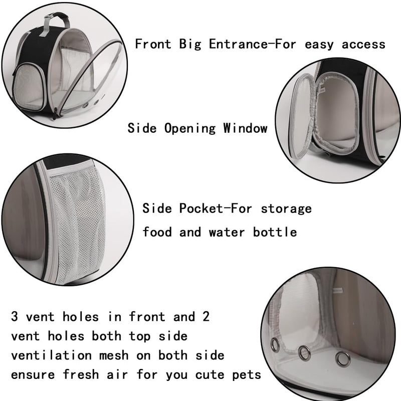 Bearded Dragon Travel Carrier, Space Capsule Clear Bubble Window Small Animal Travel Backpack for Hedgehog Rat Parrot Bird Bearded Dragon, Snake,Airline Approved (Black, Backpack) Black-Mat - PawsPlanet Australia