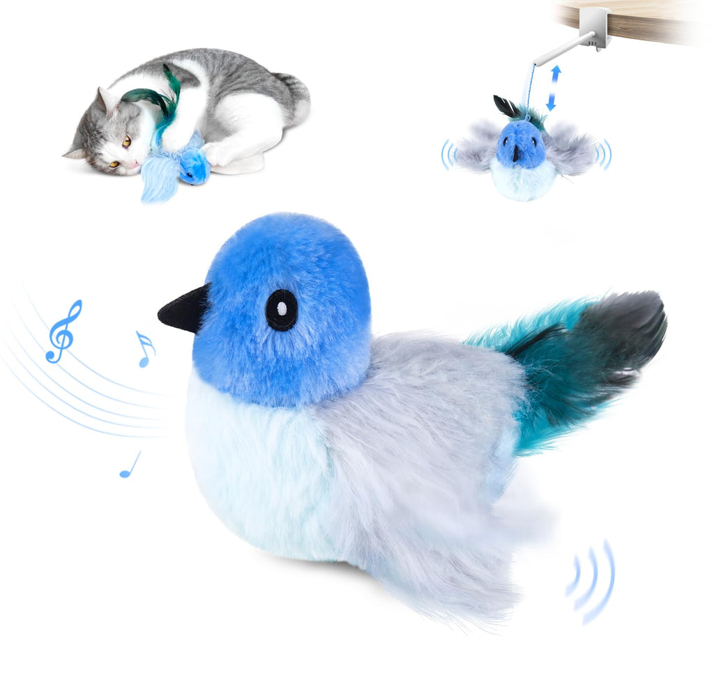 Migipaws Cat Toys,Interactive Lifelike Robin Flying Flapping Bird with Catnip, Feathers Hanging by Elastic String, Automatic Chirping Kitten Toys for Indoor Cats Self Play, Rechargeable(Blue) Lantra(blue)