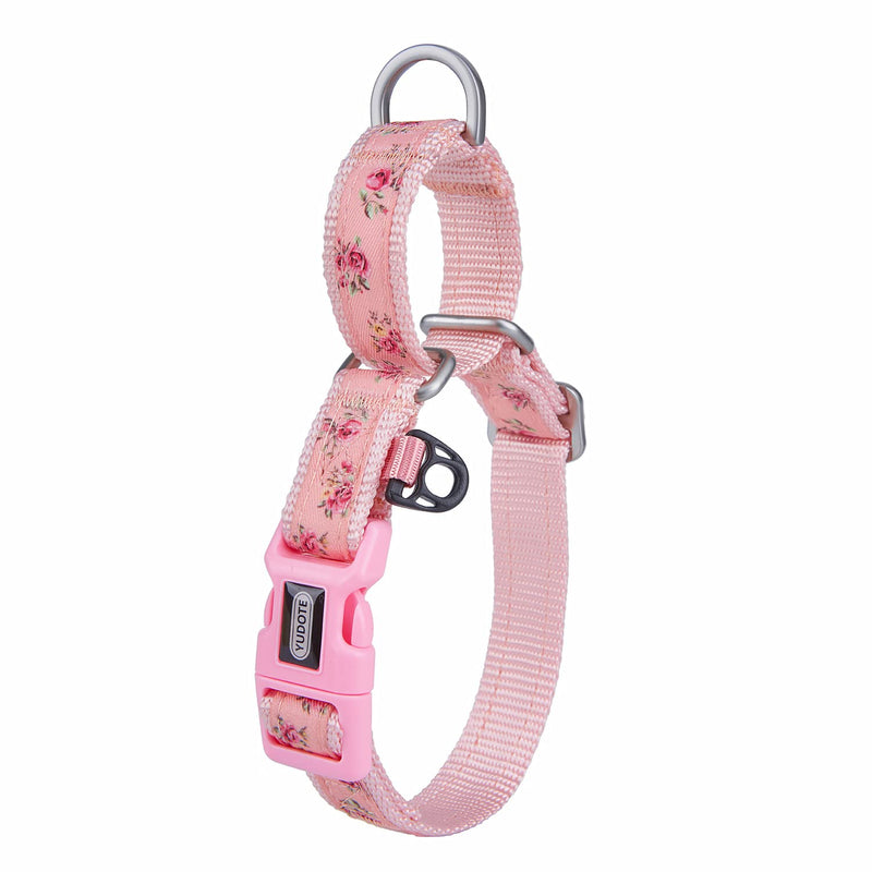 Martingale Dog Collars with Quick Snap Buckle in Floral Print Flower Nylon No Pull Collars for Female Male Medium to Large Dogs, Pink Medium (Neck 15"-19") Pink Flower - PawsPlanet Australia