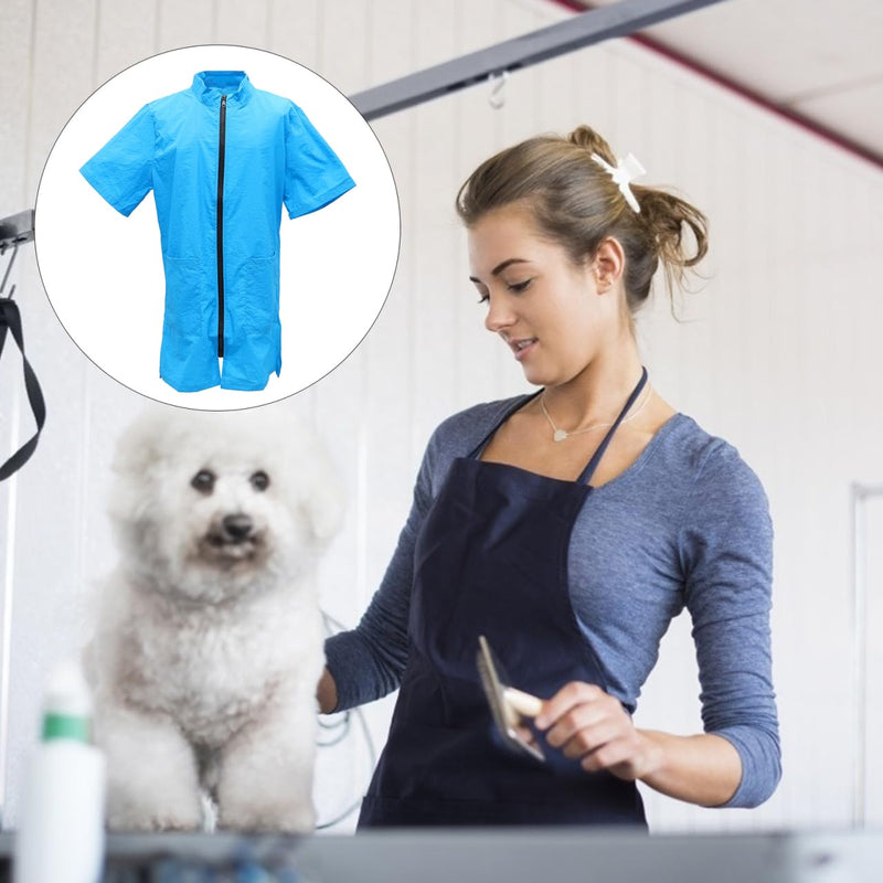 Pet Grooming Smock- Dog Grooming Smock with Full Zipper Smock Dog Cat Groomer Cosmetologist Uniforms L Blue - PawsPlanet Australia