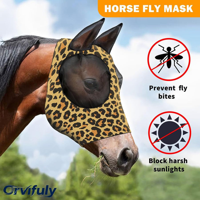 Horse Fly Mask, Stretch Fly Mask, Suitable for Horses with Ears, UV Protection, Pest Control, Comfortable Mesh, No Nose, Fits Medium-Sized Horses (2pcs Medium)