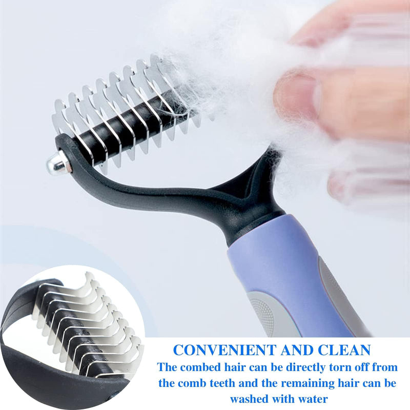 Dog Brush Long Hair, Cat Deshedding Brush Animals Stainless Steel Double Sided Deshedding Tool for Long, Medium and Short Hair (Blue) Blue+Comb