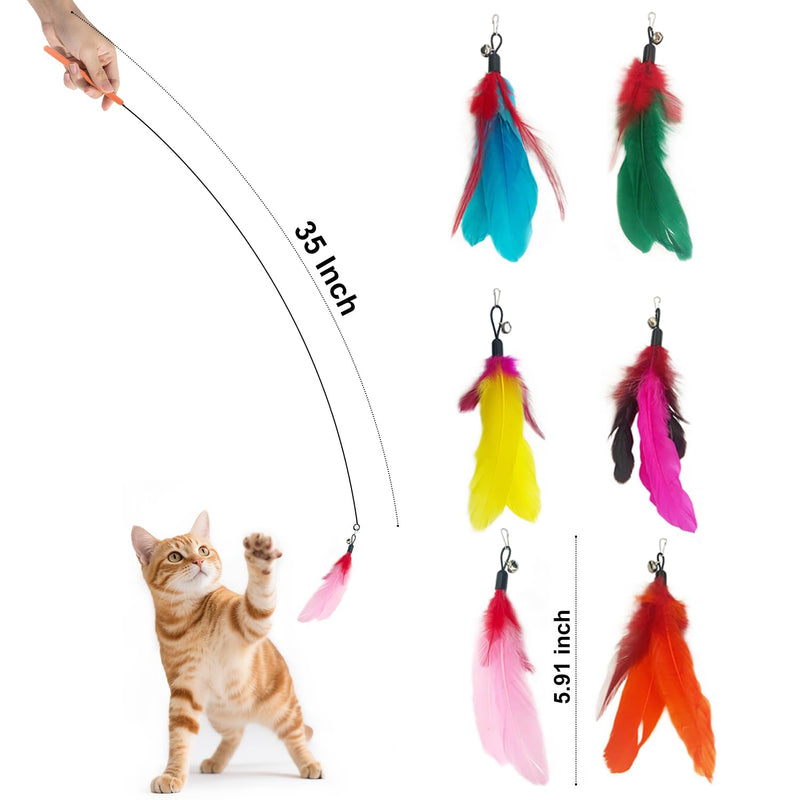 Cat Feather Wands with Replacement Feathers, Interactive Wand Toys, Feathers & Bell, Teaser Wand for Kittens and Adult Cats, Indoor Play to Exercise - PawsPlanet Australia