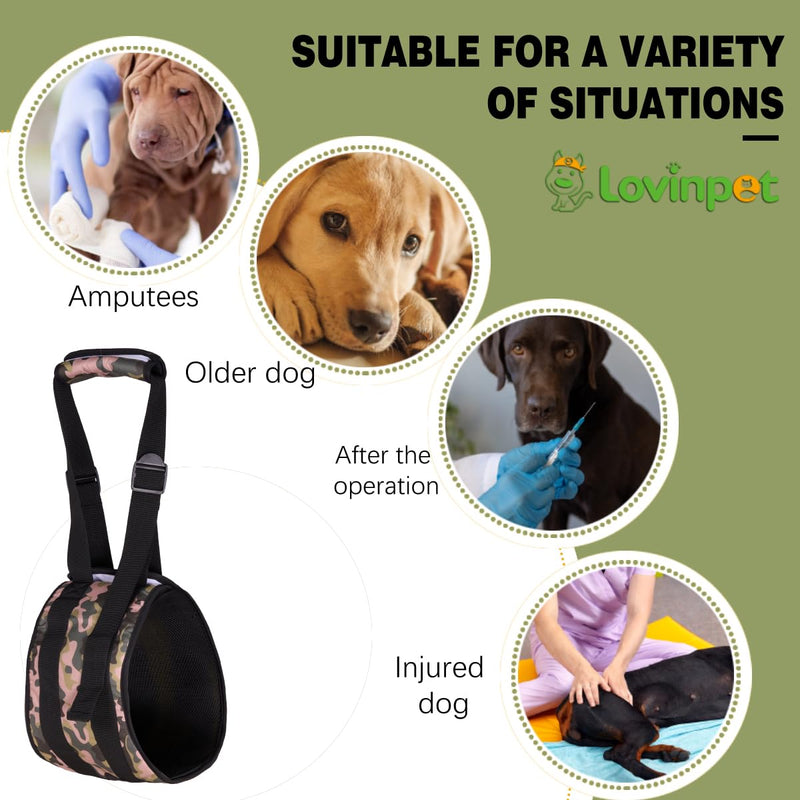 LovinPet Adjustable Large Dog Lift Harness for Weak Rear Legs|Portable and Comfortable Support Sling|Ideal for Senior,Injured,Disabled Dogs,and Post-ACL Surgery Recovery,Camouflage Camouflage - PawsPlanet Australia