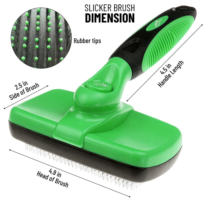 Self Cleaning Slicker Brush for Cat and Dog Coat - Detangler Dog Brush for Shedding & Grooming - Super Easy to Clean Deshedding Grooming Tool Removes Loose Pet Hair, Mats and Tangles (Green) Green - PawsPlanet Australia