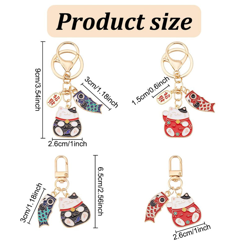4 Pcs 4 Styles Lucky Cat Keychains, Flat Lucky Cat Charms Japanese Style Alloy Hanging Kitty Pendants for Car Bag Hanging Ornaments - PawsPlanet Australia