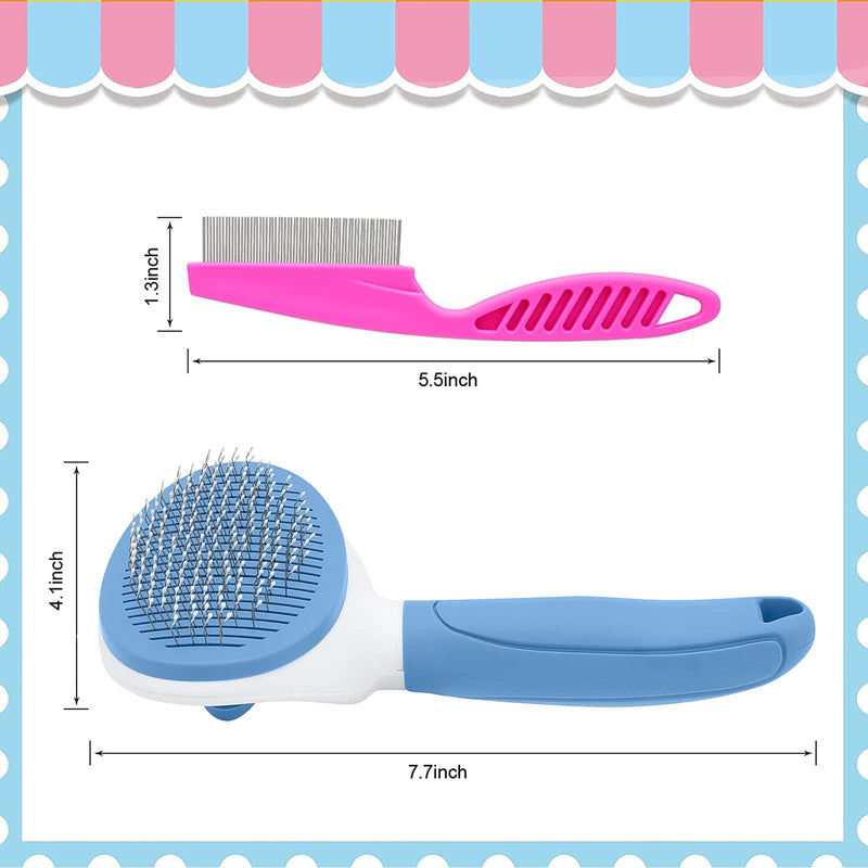 Self Cleaning Slicker Brush, Cat Brushes for Indoor Cats with Metal Comb, Dogs Cats Hair Brushes for Shedding, Pet Kitten Grooming Tool with Release Button for Long or Short Hair by KALAMANDA(Blue) Blue - PawsPlanet Australia