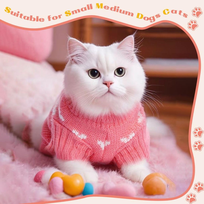 Dog Sweater Heart Dog Valentines Sweater Soft Puppy Sweater Cat Sweater Holiday Pet Clothes Pink Knitted Dog Outfit Warm Dog Clothes for Small Medium Dogs (Pink,XS) X-Small - PawsPlanet Australia