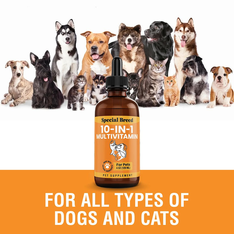 10-in-1 Liquid Multivitamin for Dogs and Cats, 4 Ounce Multi Vitamin Supplement, Vitamin for Dogs, Vitamins for Cats, with Glucosamine & Cranberry, 4 oz 4 Ounce (Pack of 1)