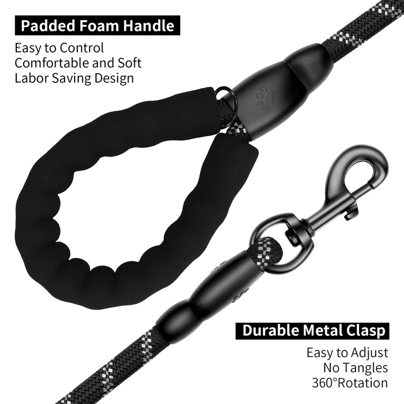 Heavy Duty Dog Leash for Large Medium Small Breed Dogs, Reflective Rope dog leashes with Comfortable Handle,4/5/6 FT Pet Puppy Leash for Night Walking with Poop Bag Holder,Black,1/2 inch Chic Black 6FTx1/2 Inch - PawsPlanet Australia